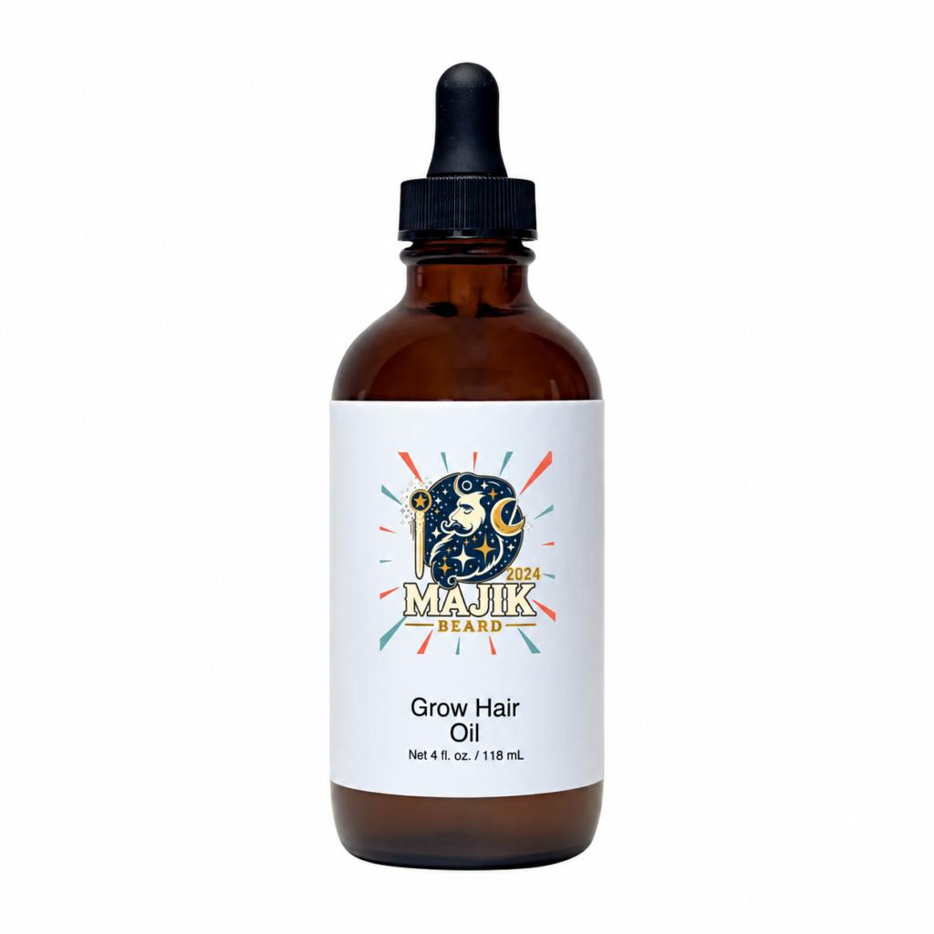 grow hair oil with majik beard logo 1